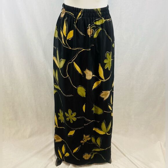 Vintage World Trends black mocha and green print maxi skirt size 1X - Picture 3 of 5